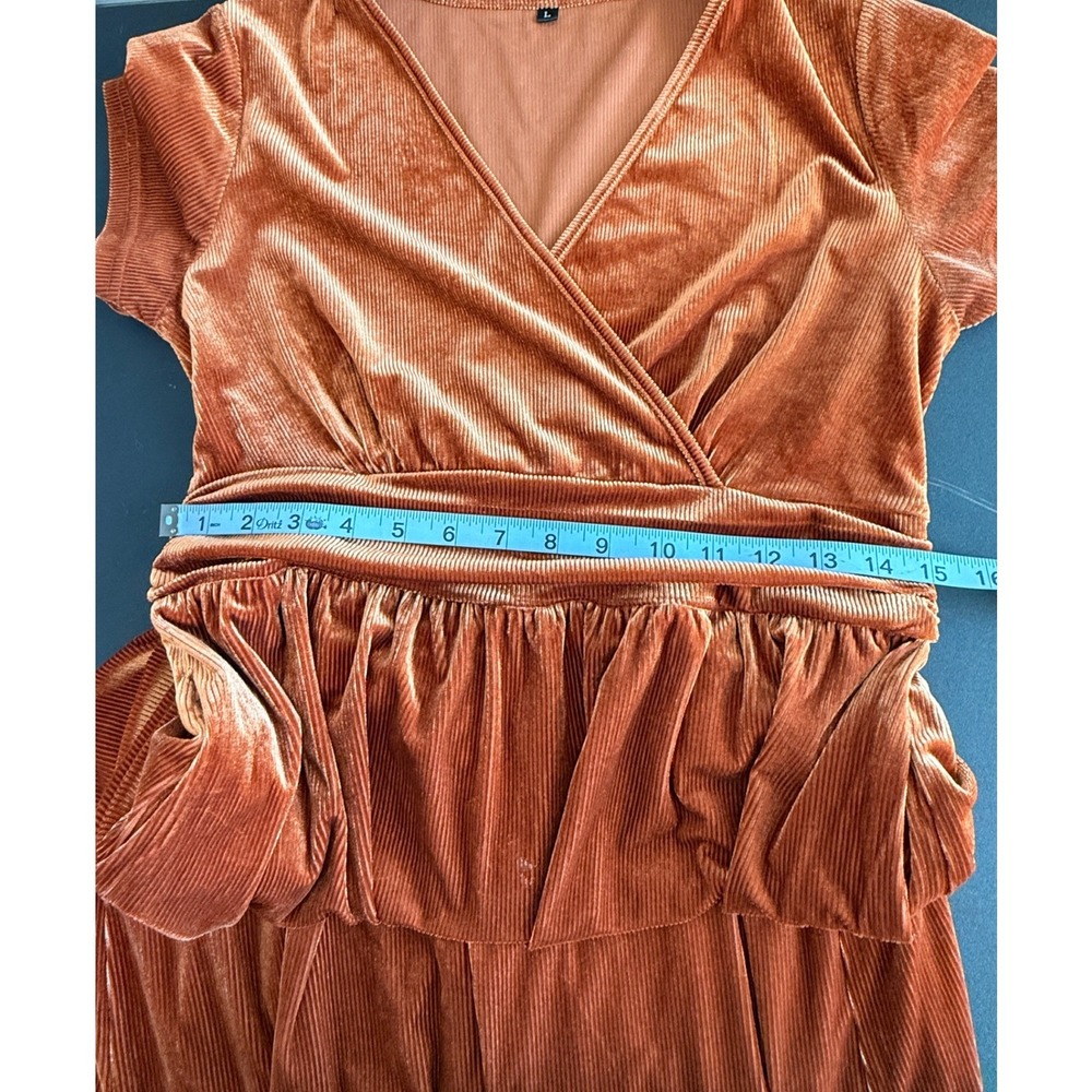 Women's Maxi Dress Velvet Short Sleeve Copper V-Neck Formal Event Holiday Large - Picture 9 of 13
